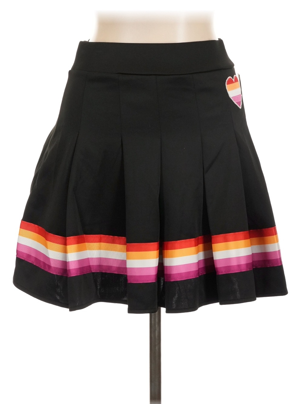 Black Circle Skirt with Rainbow Hem and Heart Patch